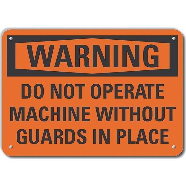 Plastic Machine Guards Warning Sign, 10 in Height, 14 in Width, Plastic, Horizontal Rectangle
