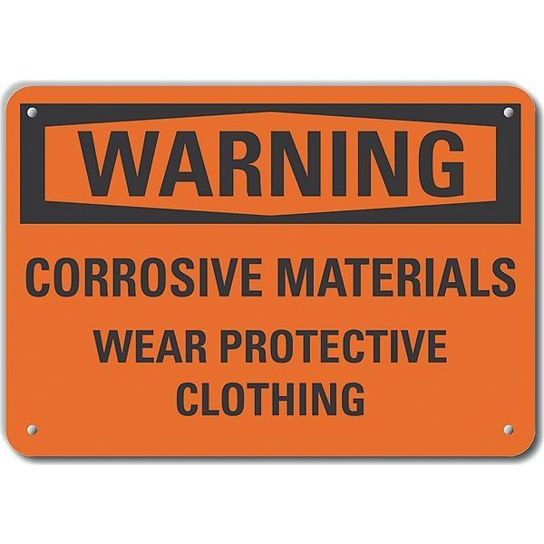 Plastic Corrosive Materials Warning Sign, 10 in Height, 14 in Width, Plastic, Horizontal Rectangle