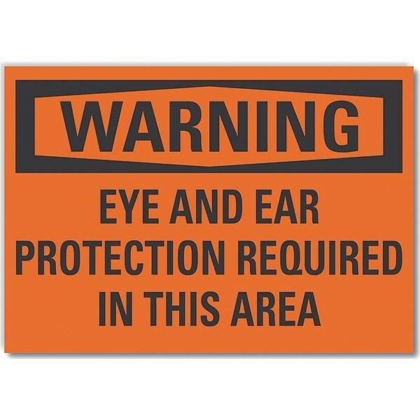 Eye & Ear  Warning Reflective Label, 3 1/2 in Height, 5 in Width, Reflective Sheeting, English