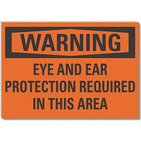 Eye & Ear  Warning Reflective Label, 5 in Height, 7 in Width, Reflective Sheeting, English