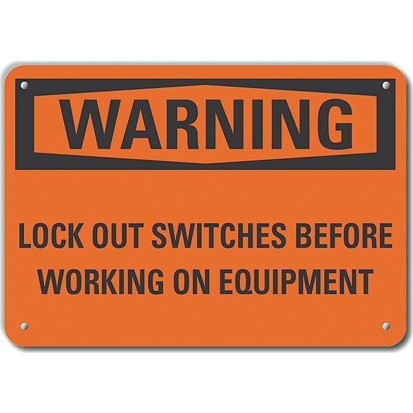 Reflective  Lockout Tagout Warning Sign, 10 in Height, 14 in Width, Aluminum, Horizontal Rectangle