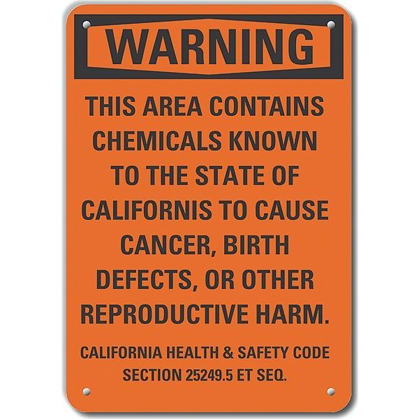 Plastic Chemicals Warning Sign, 10 in Height, 7 in Width, Plastic, Horizontal Rectangle, English