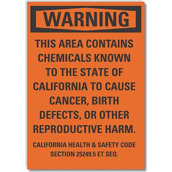 Chemicals Warning Label, 10 in Height, 7 in Width, Polyester, Horizontal Rectangle, English