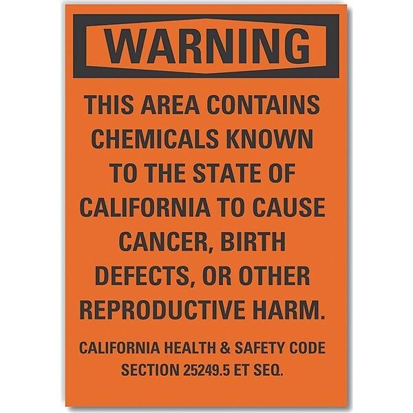 Chemicals Warning Reflective Label, 5 in H, 3 1/2 in W, English, LCU6-0166-RD_5X3.5
