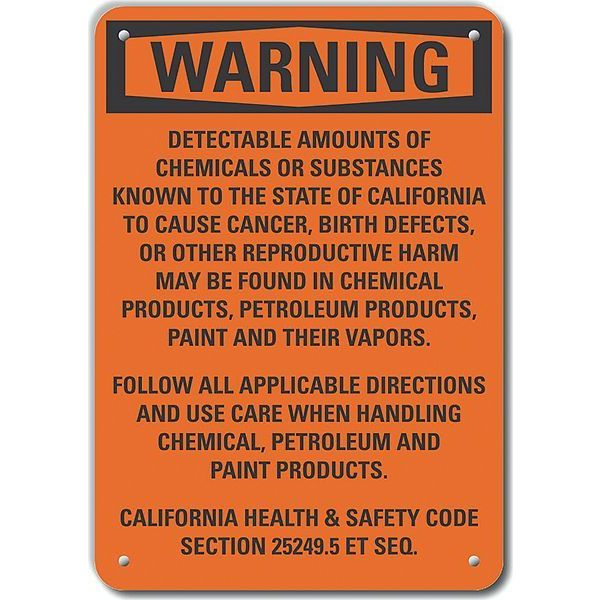 Aluminum Chemicals Warning Sign, 10 in Height, 7 in Width, Aluminum, Vertical Rectangle, English