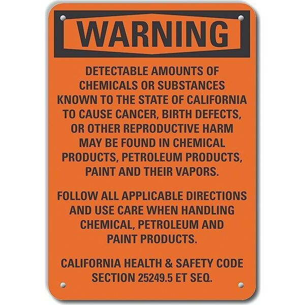 Reflective  Chemicals Warning Sign, 10 in Height, 7 in Width, Aluminum, Vertical Rectangle, English