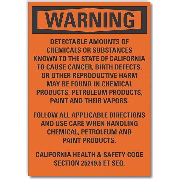 Chemicals Warning Label, 10 in Height, 7 in Width, Polyester, Vertical Rectangle, English