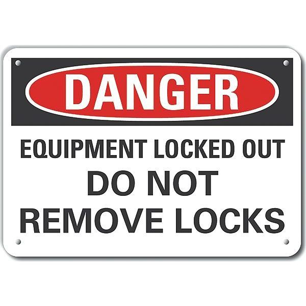 Reflective  Lockout Tagout Danger Sign, 10 in Height, 14 in Width, Aluminum, Horizontal Rectangle