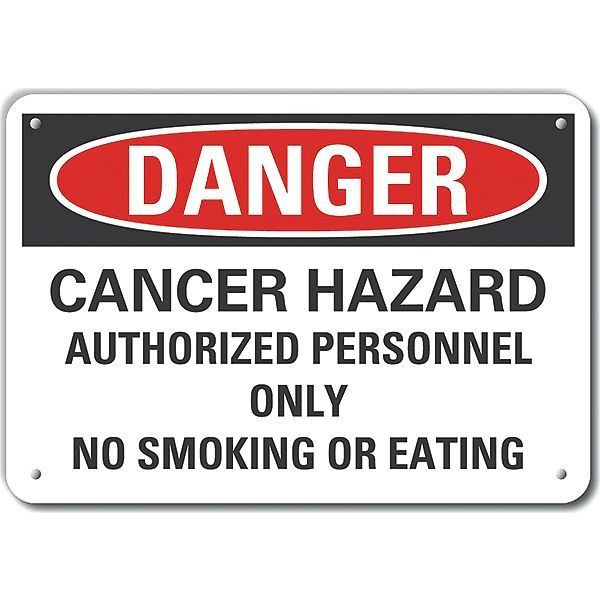 Reflective  Cancer Hazard Danger Sign, 10 in Height, 14 in Width, Aluminum, Horizontal Rectangle