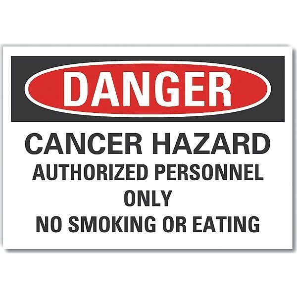 Cancer Hazard Danger Label, 10 in Height, 14 in Width, Polyester, Horizontal Rectangle, English