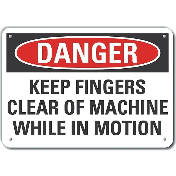 Reflective  Keep Hands Clear Danger Sign, 7 in Height, 10 in Width, Aluminum, Vertical Rectangle
