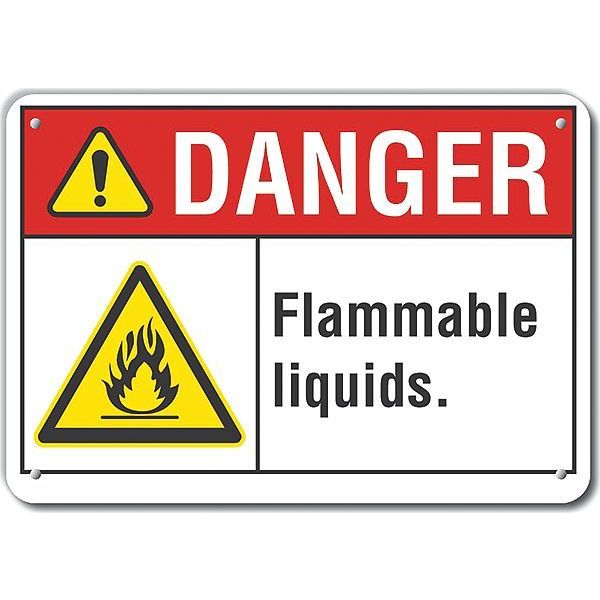 Reflective  Flammable Liquid Danger Sign, 10 in Height, 14 in Width, Aluminum, Horizontal Rectangle