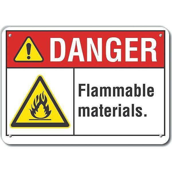 Aluminum Flammable Material Danger Sign, 7 in H, 10 in W, Vertical Rectangle, LCU4-0018-NA_10X7