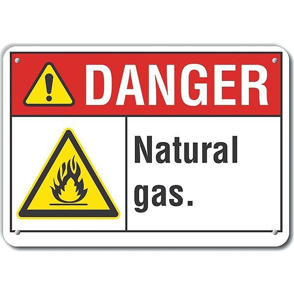 Plastic Natural Gas Danger Sign, 7 in H, 10 in W, Plastic, Vertical Rectangle, LCU4-0019-NP_10X7