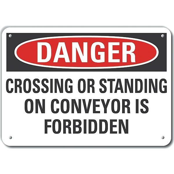 Plastic Conveyor Safety Danger Sign, 7 in Height, 10 in Width, Plastic, Vertical Rectangle, English