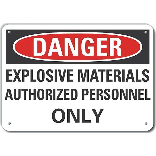 Plastic Explosive Materials Danger Sign, 10 in H, 14 in W, Horizontal Rectangle, LCU4-0617-NP_14X10