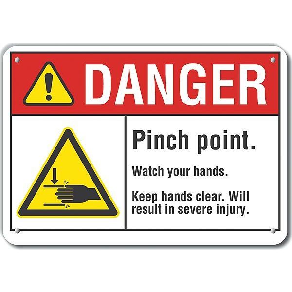 Reflective  Pinch Point Danger Sign, 10 in Height, 14 in Width, Aluminum, Horizontal Rectangle