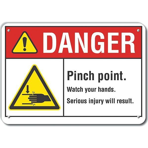 Reflective  Pinch Point Danger Sign, 7 in Height, 10 in Width, Aluminum, Vertical Rectangle