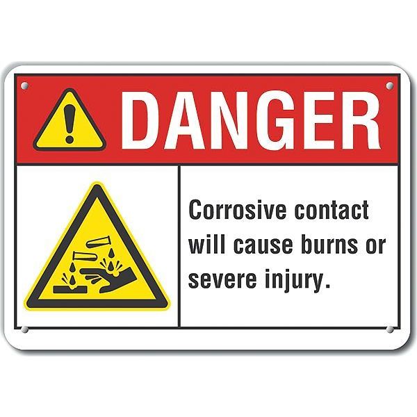 Reflective Corrosive Materials Danger Sign, 10 in H, 14 in W, English, LCU4-0003-RA_14X10