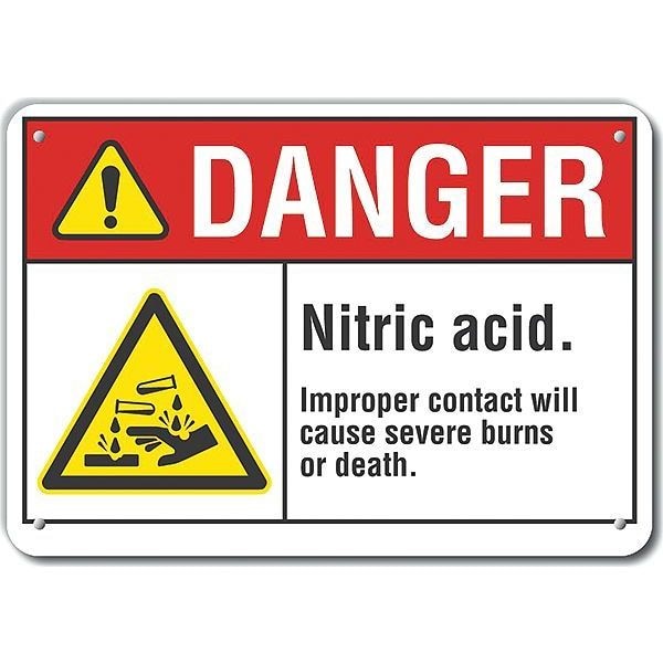 Plastic Nitric Acid Danger Sign, 10 in Height, 14 in Width, Plastic, Horizontal Rectangle, English