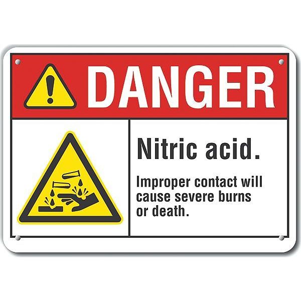 Aluminum Nitric Acid Danger Sign, 10 in H, 14 in W, Horizontal Rectangle, LCU4-0005-NA_14X10