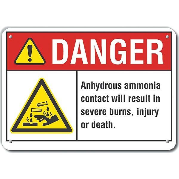 Aluminum Ammonia Danger Sign, 10 in Height, 14 in Width, Aluminum, Horizontal Rectangle, English