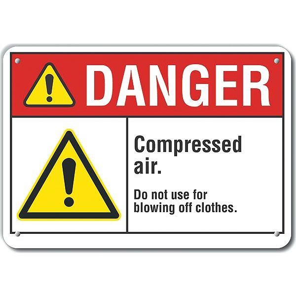 Plastic Compressed Air Danger Sign, 7 in H, 10 in W, Vertical Rectangle, LCU4-0070-NP_10X7