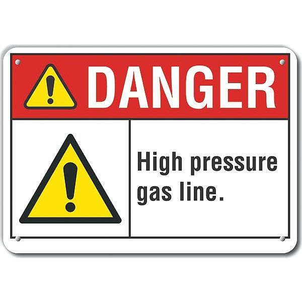 Plastic High Pressure Danger Sign, 10 in Height, 14 in Width, Plastic, Horizontal Rectangle