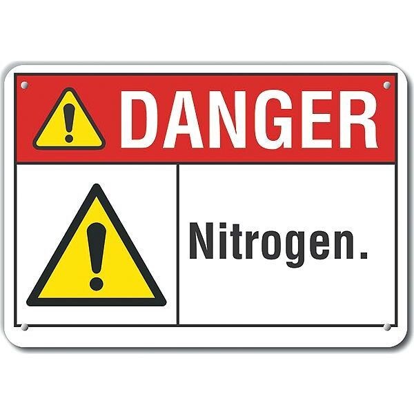 Plastic Nitrogen Danger Sign, 7 in H, 10 in W, Plastic, Vertical Rectangle, LCU4-0078-NP_10X7