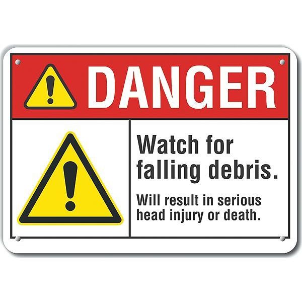 Plastic Construction Area Danger Sign, 7 in Height, 10 in Width, Plastic, Vertical Rectangle