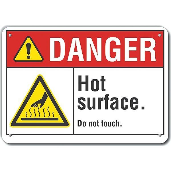 Plastic Hot Surface Danger Sign, 7 in Height, 10 in Width, Plastic, Vertical Rectangle, English