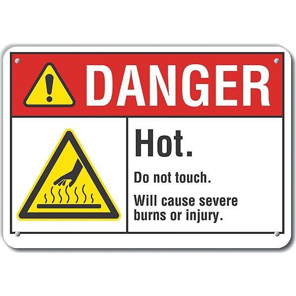 Reflective  Hot Surface Danger Sign, 10 in Height, 14 in Width, Aluminum, Horizontal Rectangle