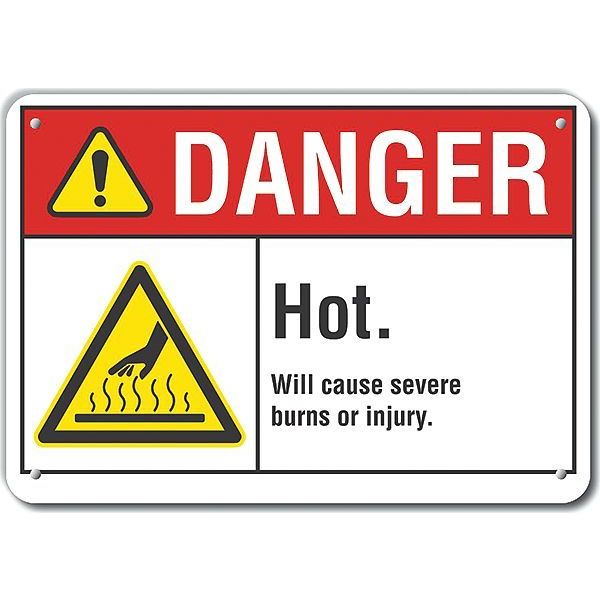 Reflective Hot Surface Danger Sign, 7 in H, 10 in W, Aluminum, Vertical Rectangle, LCU4-0029-RA_10X7