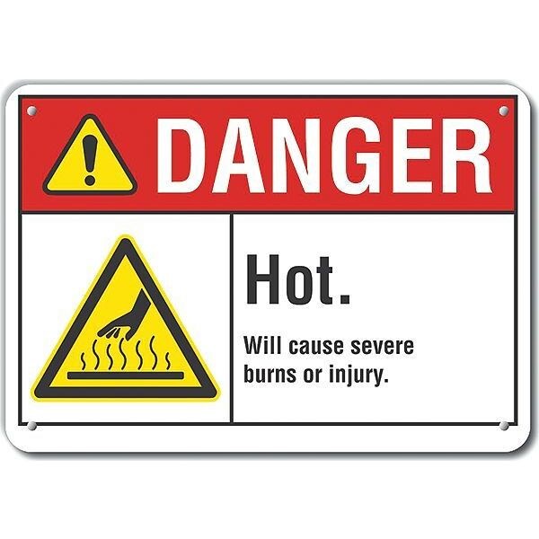 Plastic Hot Surface Danger Sign, 10 in Height, 14 in Width, Plastic, Horizontal Rectangle, English