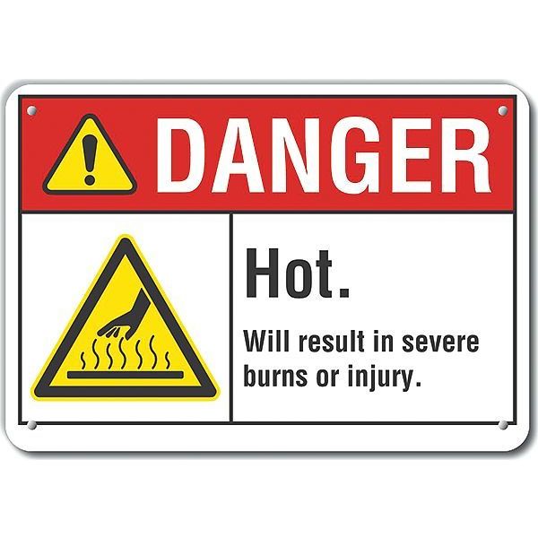 Plastic Hot Surface Danger Sign, 10 in Height, 14 in Width, Plastic, Horizontal Rectangle, English