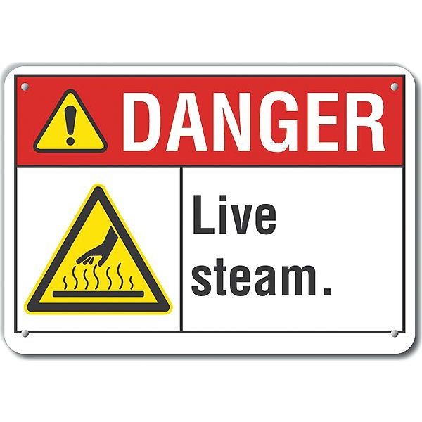 Reflective  Live Steam Danger Sign, 7 in Height, 10 in Width, Aluminum, Vertical Rectangle, English