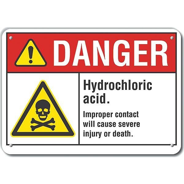 Reflective Hydrochloric Acid Danger Sign, 7 in H, 10 in W, Vertical Rectangle, LCU4-0034-RA_10X7