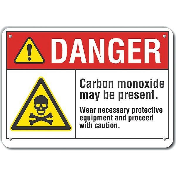 Aluminum Carbon Monoxide Danger Sign, 10 in Height, 14 in Width, Aluminum, Horizontal Rectangle