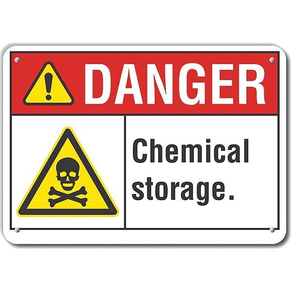 Reflective Chemicals Danger Sign, 10 in H, 14 in W, Horizontal Rectangle, LCU4-0037-RA_14X10