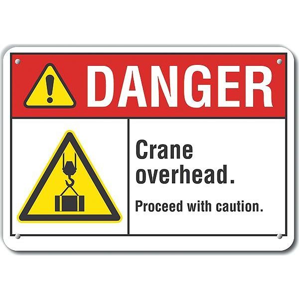 Plastic Crane & Hoists Danger Sign, 7 in Height, 10 in Width, Plastic, Vertical Rectangle, English