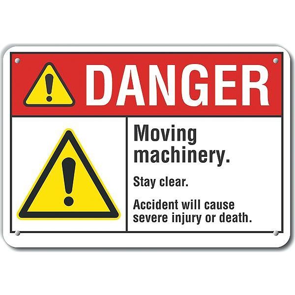 Plastic Moving Machinery Danger Sign, 7 in Height, 10 in Width, Plastic, Vertical Rectangle