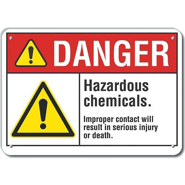 Plastic Hazardous Chemicals Danger Sign, 10 in H, 14 in W, Horizontal Rectangle, LCU4-0062-NP_14X10