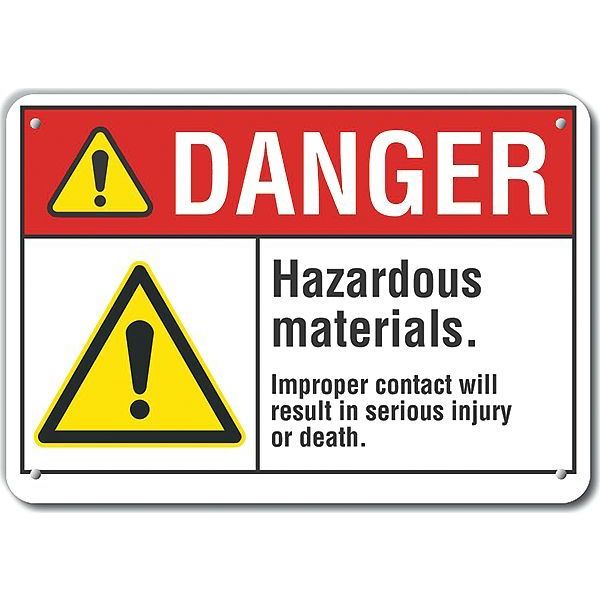 Aluminum Hazardous Materials Danger Sign, 10 in H, 14 in W, Horizontal Rectangle, LCU4-0063-NA_14X10