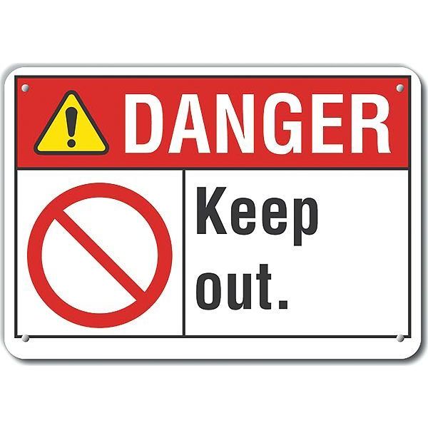 Reflective  Keep Out Danger Sign, 10 in Height, 14 in Width, Aluminum, Horizontal Rectangle