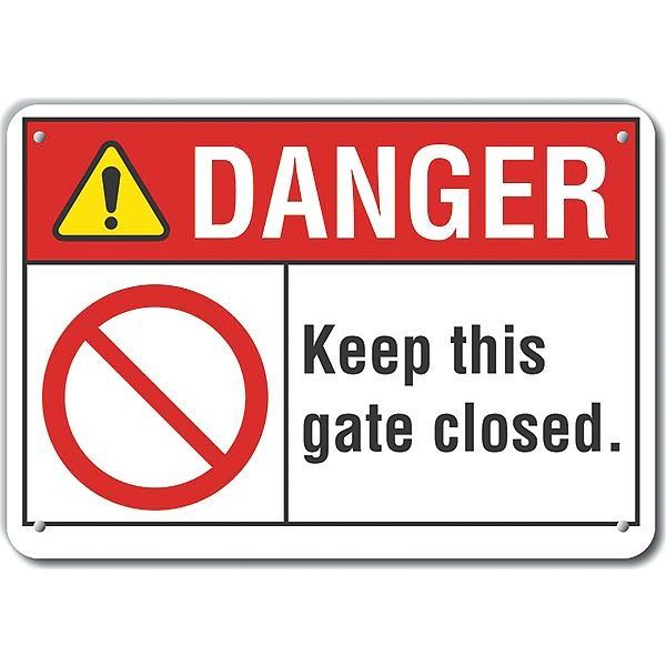 Danger Sign, 10 in Height, 14 in Width, Aluminum, Horizontal Rectangle, English