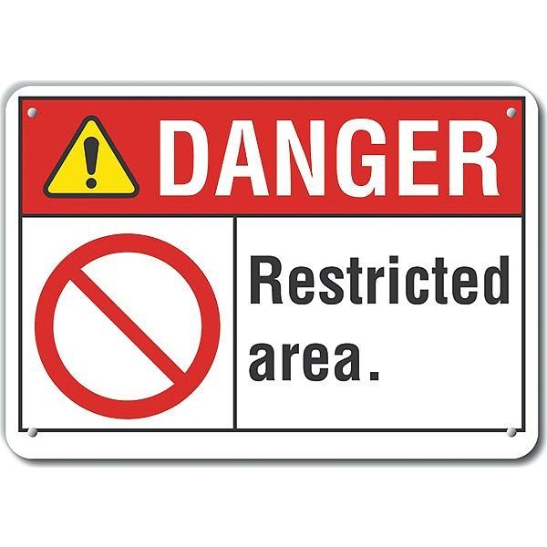 Aluminum Restricted Area Danger Sign, 7 in Height, 10 in Width, Aluminum, Vertical Rectangle