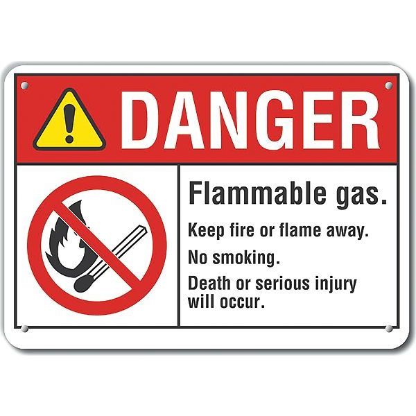 Aluminum Flammable Gas Danger Sign, 10