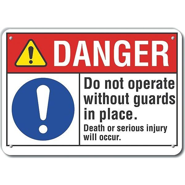 Aluminum Machine Guards Danger Sign, 7 in Height, 10 in Width, Aluminum, Vertical Rectangle