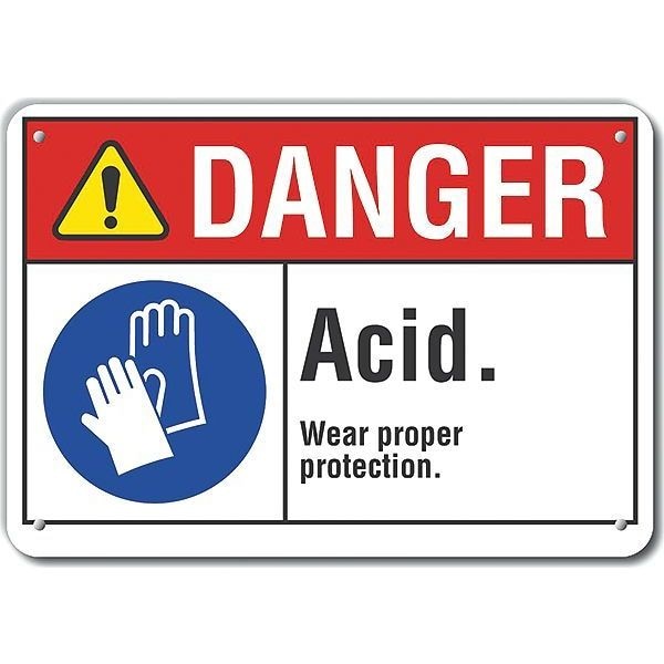 Plastic Acid Danger Sign, 7 in Height, 10 in Width, Plastic, Vertical Rectangle, English