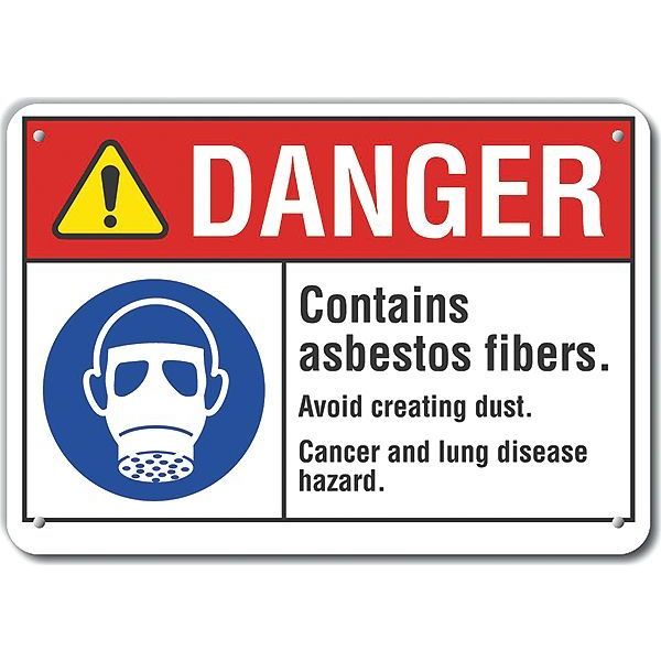 Plastic Asbestos Danger Sign, 10 in Height, 14 in Width, Plastic, Horizontal Rectangle, English